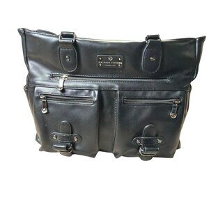 6 Pack Fitness Rene Tote Black Leather Travel & Gym Bag With Meal compartments